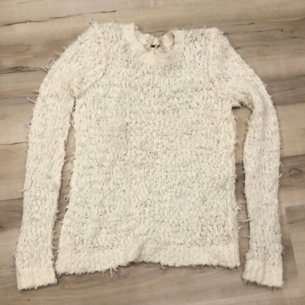 Free People White Shaggy Sweater